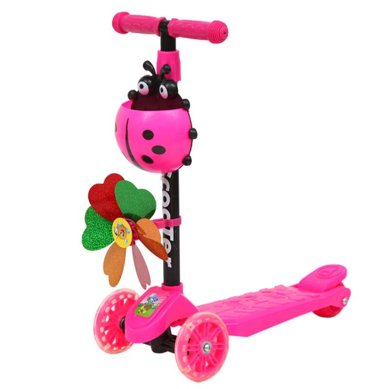 Trottinette coccinelle moulin à vent pliable et réglable en hauteur maigre pour diriger les Scooters à 3 roues pour les enfants en bas âge garçons filles 3-8 ans: Rose