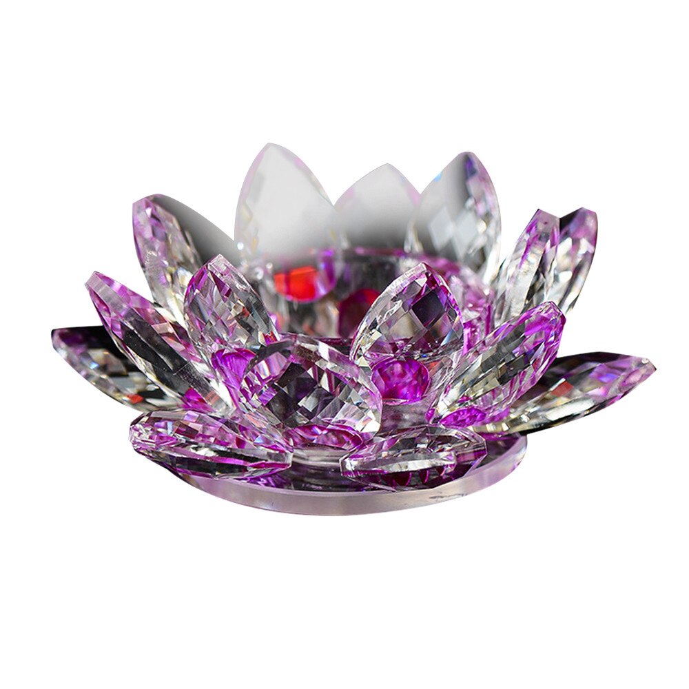 7 Kleuren Crystal Glas Lotus Bloem Kaars Thee Licht Houder Boeddhistische Kandelaar: F