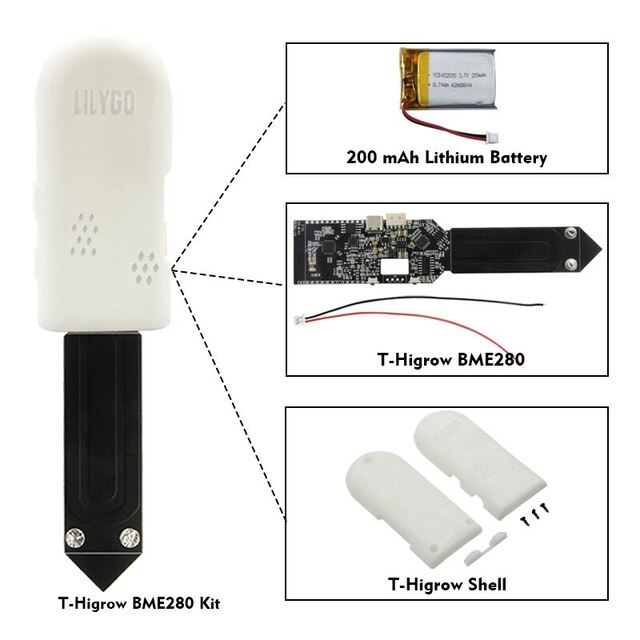 LILYGO®TTGO T-Higrow ESP32 WiFi And Bluetooth Battery DHT11 Soil Temperature BEM280 Humidity Photometric Electrolyte Sensor: T-Higrow BEM280 Kit