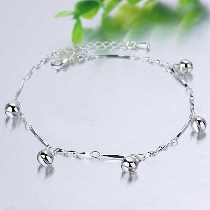 Bells 925 silver Round Boho Anklet Foot Chain Ankle Charm Anklet Foot Jewelry