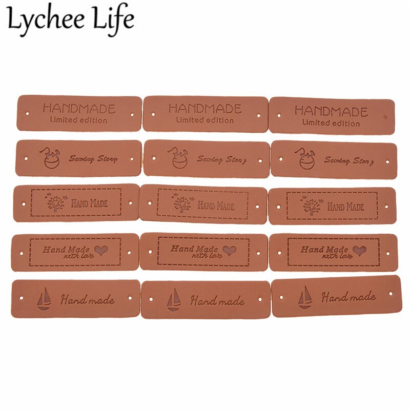 Lychee Leven Handgemaakte Lederen Labels 20Pcs Brief Print Label Diy Kleding Naaien Doek Stof Wasbaar Levert Accessoires