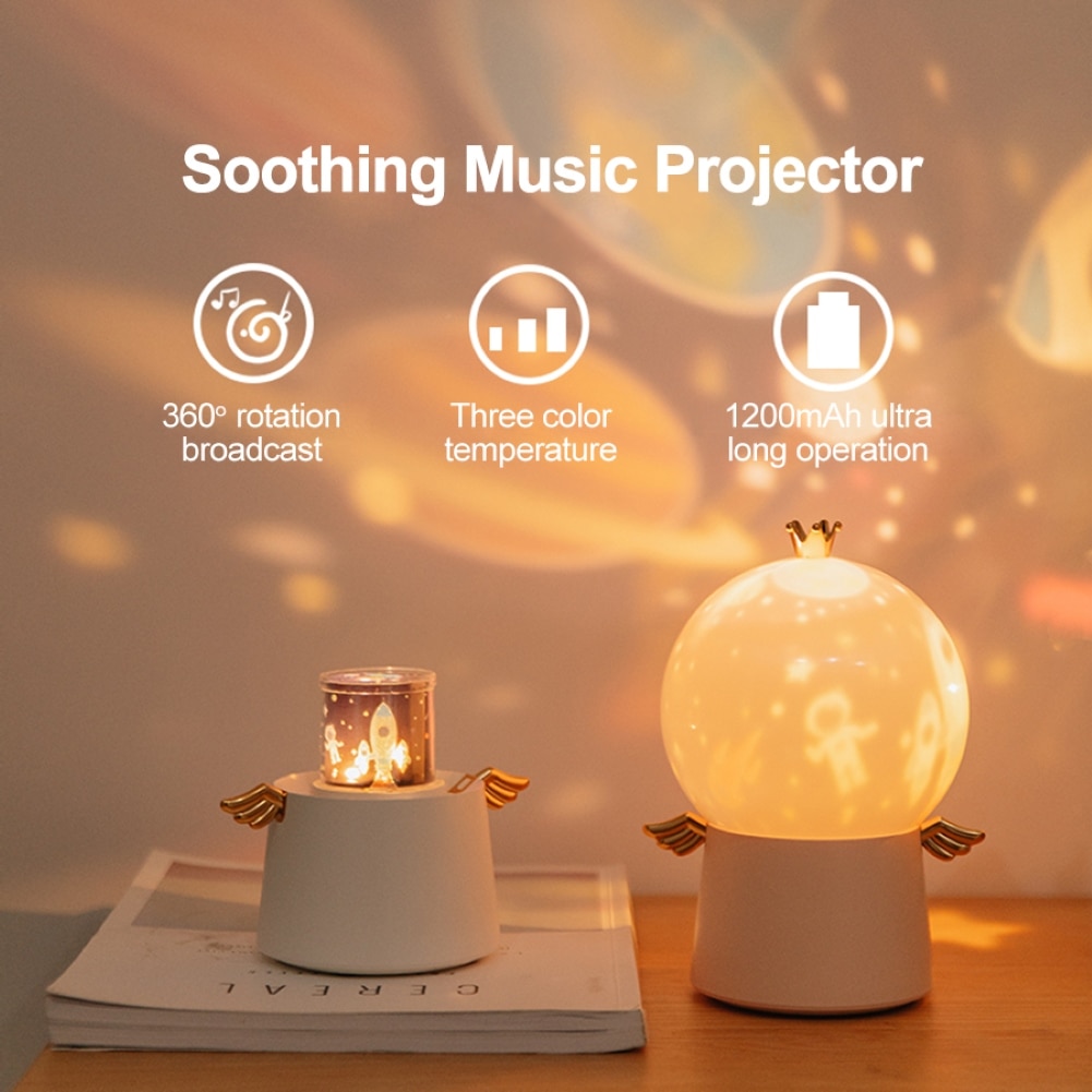 Ange gardien rotatif projecteur LED lampe veilleuse enfants boîte à musique Projection lumière ciel étoilé boîte à musique veilleuse