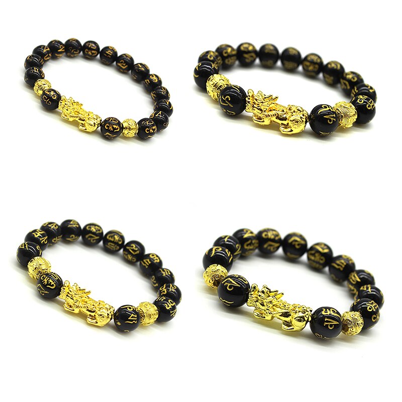 1Pc Feng Shui Schwarz Obsidian Armbinde Gold Schwarz Pixiu Armbinde Reichtum Glück Drachen Glas Schmuck unisex Amulett Armbinde