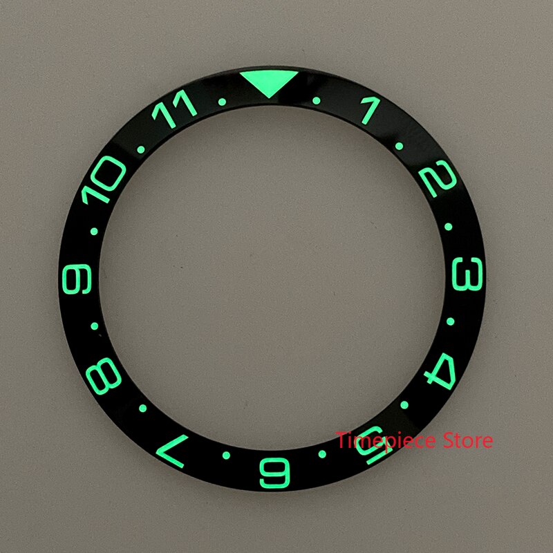 38mm 12 timer dual-time grøn / blå lysende keramisk bezelindsats mod til skx 007/009 super-luminova  c3 lume: Grøn