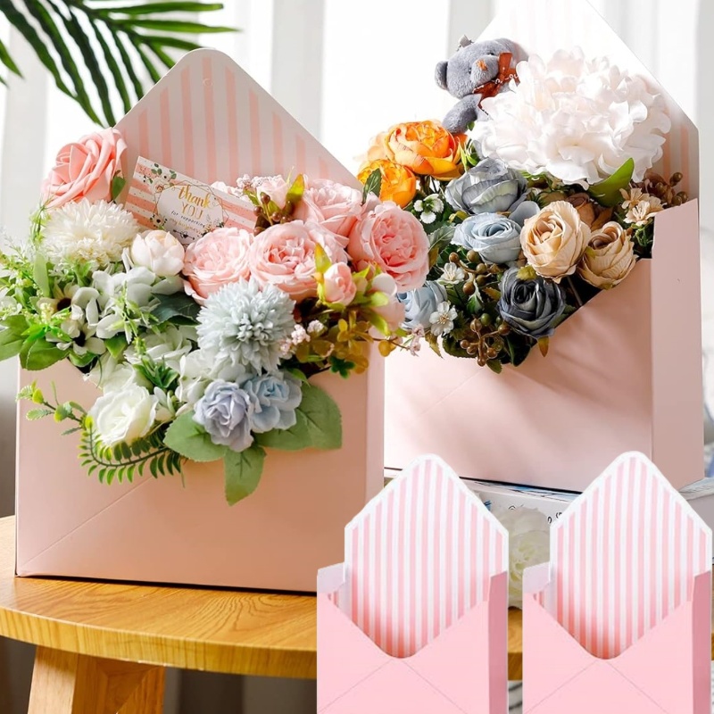 2/4 pièces enveloppe fleur emballage boîte fleuriste arrangement floral décoration de la maison fête des mères boîte anniversaire mariage Gradatio: Rose