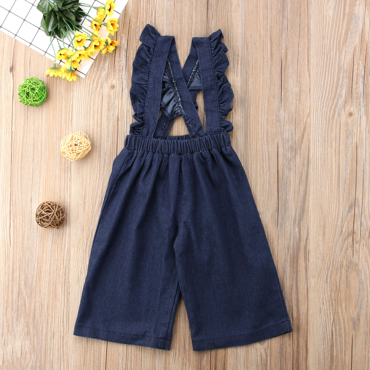 Kinderen baby meisjes denim overall ruches romper stippen denim jumpsuit broek outfit zomerkleding