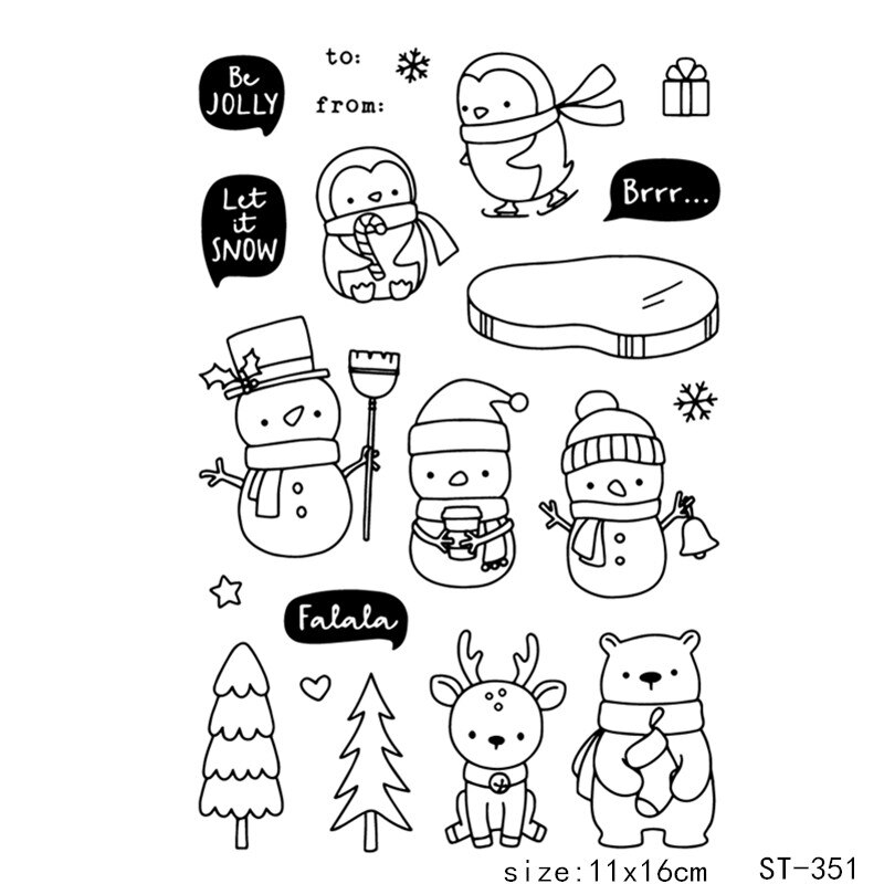 AZSG Lovely Winter Penguin/Snowman/Bear Cuting Dies Clear Stamps For DIY Scrapbooking/Album Decorative Silicone Stamp Crafts: stamp ST-351
