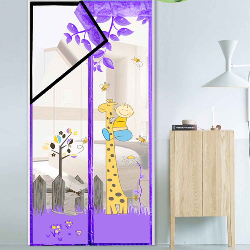 Schattige giraf anti-muggen dichter stofdicht magnetisch gordijn klittenbandsluiting deurgordijn zomer slaapkamer transparant gordijn: C