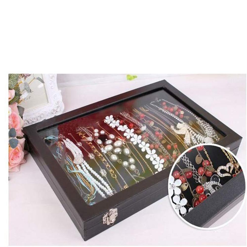 20 haken Ketting Lade Opbergdoos Sieraden Display Stapelbaar Glas Top Afsluitbare Zwart Fluwelen Dozen Ketting Houder Doos Met Slot