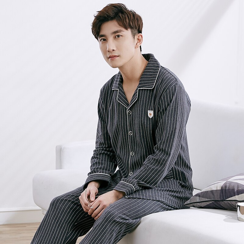 Pijamas de algodón 100% para invierno para hombre, ropa de dormir a rayas, ropa de casa para hombre, Pijamas de talla grande, Pijamas de algodón, pijama Heren