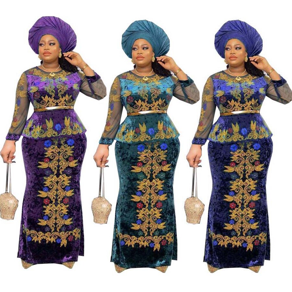 Md luksus verkkohihaiset samettimekot naisille afrikkalainen dashiki brodeerattu pitkä mekko ei headtie nigerialainen viitta juhliin kaftanilla