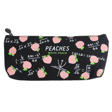Estuche escolar Kawaii de lona para lápices de frutas y melocotón, estuche escolar para bolígrafos para niña, bolsa de lápices Kawaii, material escolar: 1