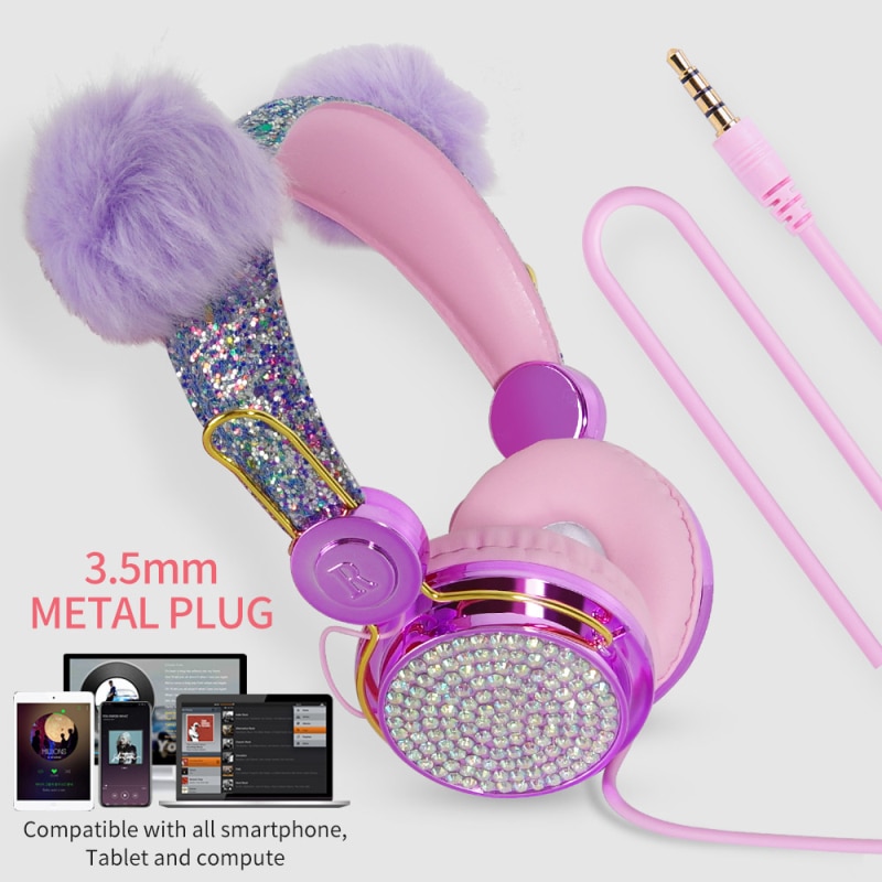 Meisjes Kinderkleding Kids Wired Over Hoofd Diamant Hoofdtelefoon Headset Met Microfoon Roze Perfect Voor Kinderen Oortelefoon