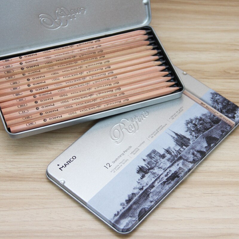 12Pcs 3 H - 9B art pencil sketch pencil drawing of fine arts painting log pencil office supplies school students