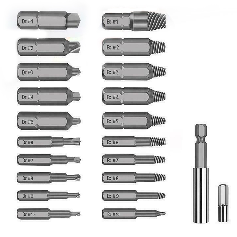 22 Stks/set Beschadigd Stripped Schroef Extractor Set Voor Gebroken Schroef, all-Purpose Hss Gebroken Bout Extractor Schroef Remover Set: Default Title