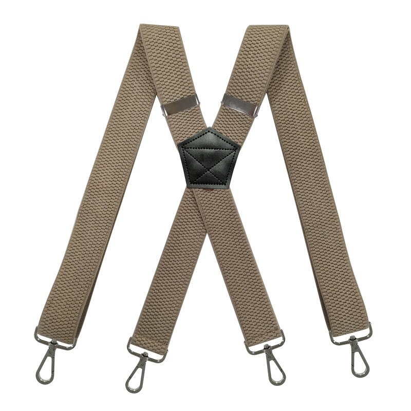 Heren Bretels 3.8Cm Breed X-Vorm Met 4 Swivel Snap Haken Verstelbare Elastische Biker Snowboard Broek Bretels zware Werk: Beige