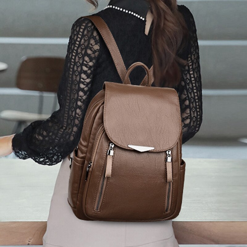 Casual Backpack Female Brand Leather Women's Backpack Large Capacity School Bag For Girls Double Zipper Leisure Shoulder Bags