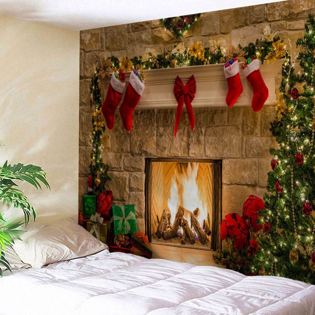 Xmas Fireplace Backdrop Christmas Tree Photography Background Party Banner Home Decoration Photo StudioPhotography Background