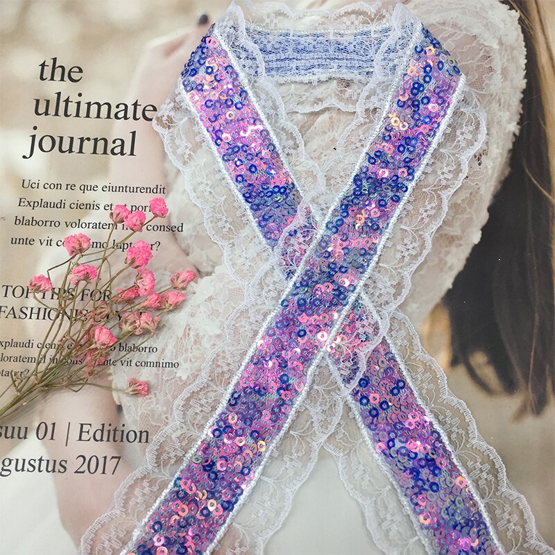 Dancing party Sequins Lace Ribbons DIY Sparkly Lace Ribbon Applique Sewing Accessories Wedding Festival Party Decoration: 1 Yard / 1