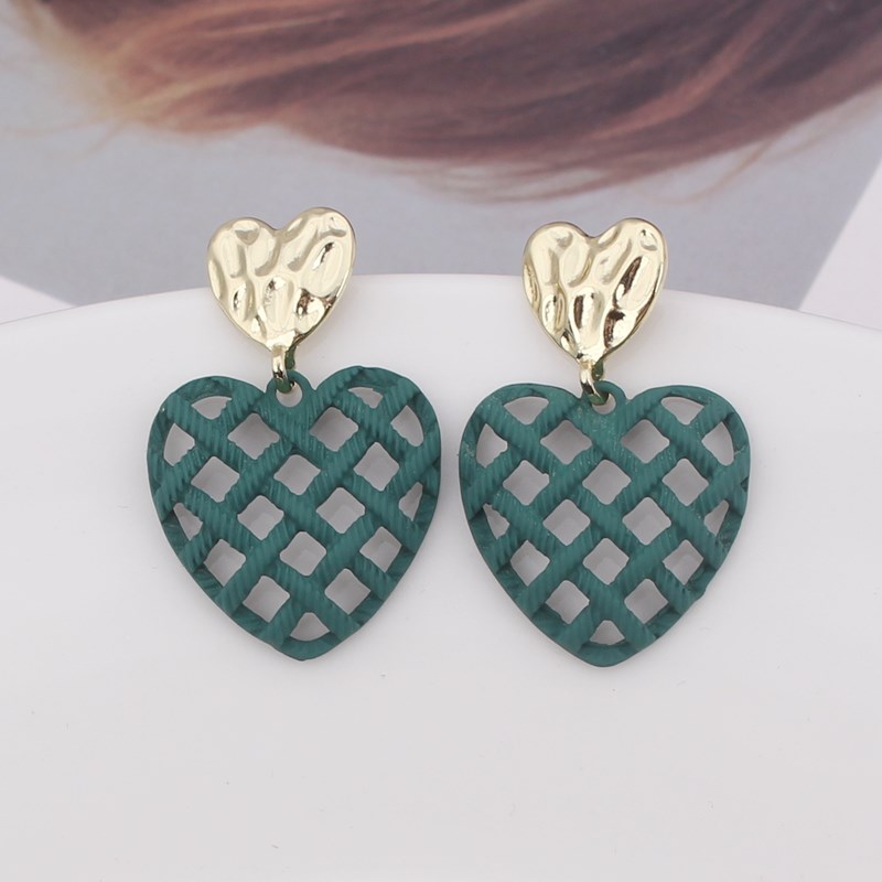 Korean Style Grid Hollow Heart Earrings for Women Print Metal Heart Wedding Party Jewelry Girl Boucles d'oreilles