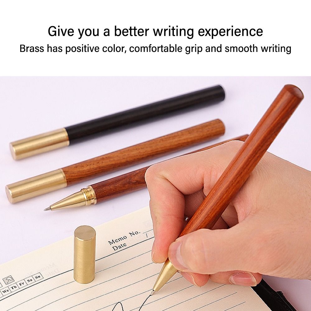 Vintage Houten Balpen 0.5Mm Zwarte Inkt Retro Metalen Pet Gel Pen Briefpapier Gereedschap School Kantoorbenodigdheden