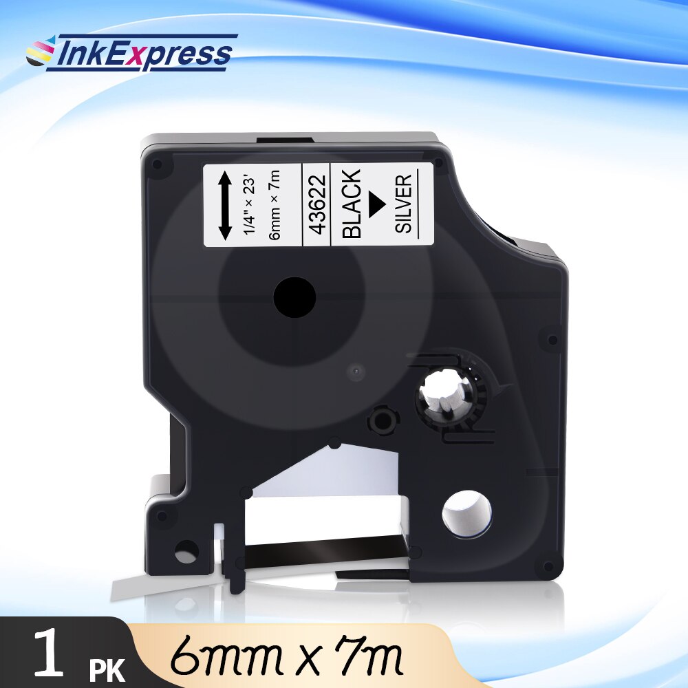 InkExpress Tape For DYMO 43613 43617 43618 43610 43614 43615 43616 Label Tape 6mm Printer Ribbon For DYMO LM 160 280 Label Maker: Black on Silver