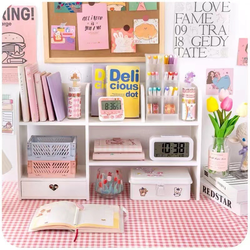 Dubbellaags Desktop Organizer Rek Briefpapier Bureau Accessoires Opslag Desktop Cosmetica Organisatoren Opbergplank