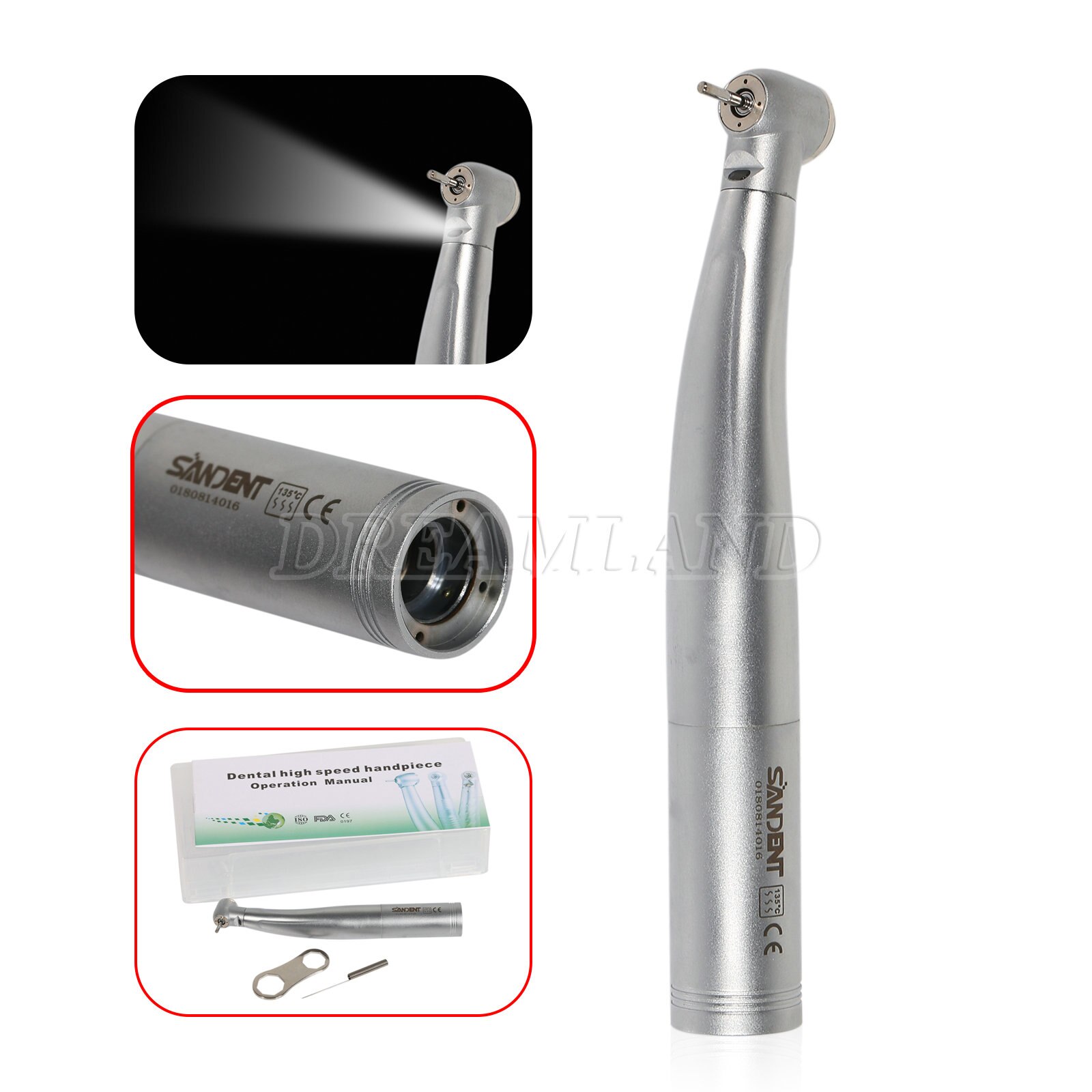 Dental Fiber Optic LED Turbine High Speed Push Button Handpiece Standard/Big/Mini Head & 6/4/2Hole Quick Coupler
