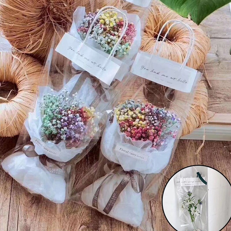 Flower Packing Tote Portable Transparent PVC Clear Florist Tote Bag Home Party Decoration Rose Flower Bouquet Packaging Bag