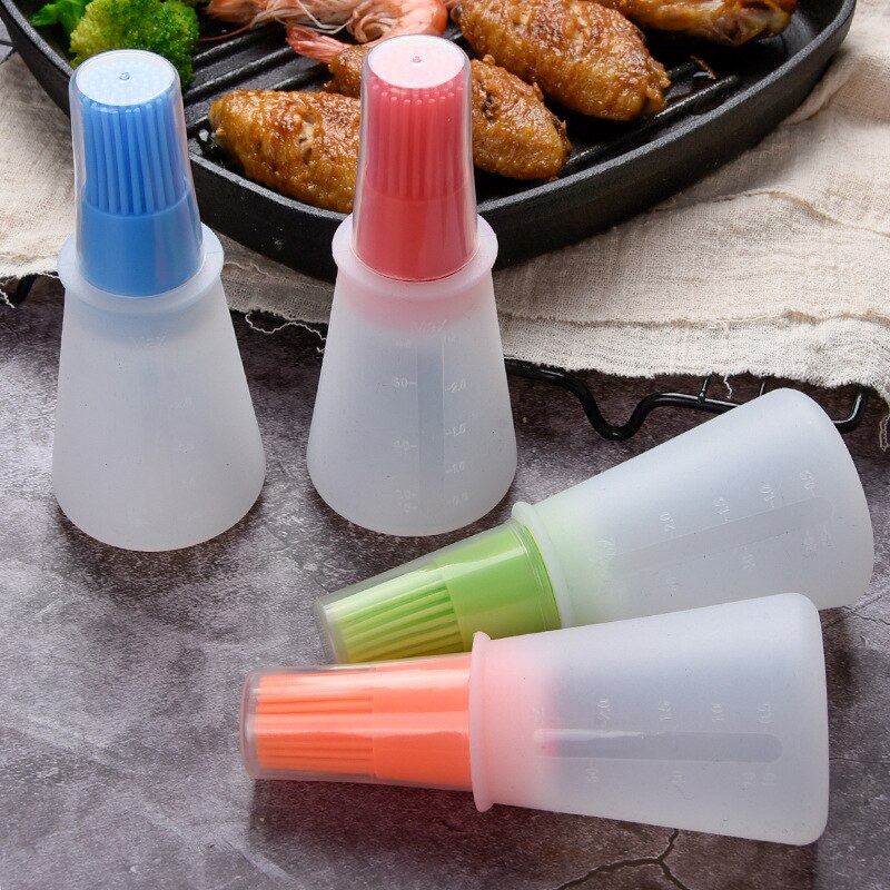1Pc Portable Silicone Oil Bottle with Brush Grill Oil Brushes Liquid Oil Pastry Kitchen Baking BBQ Oil Brush Kitchen Tools