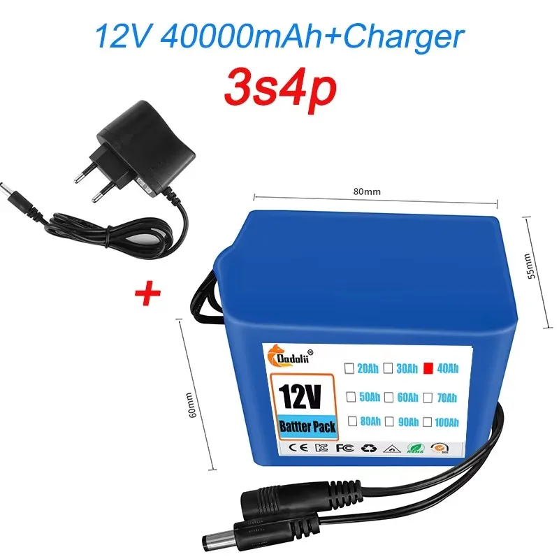 12V 50Ah 18650 lithiumbatterij 3S5P oplaadbare batterij met BMS 12,6 V oplader voor visfiets Batterij met grote capaciteit: Paars