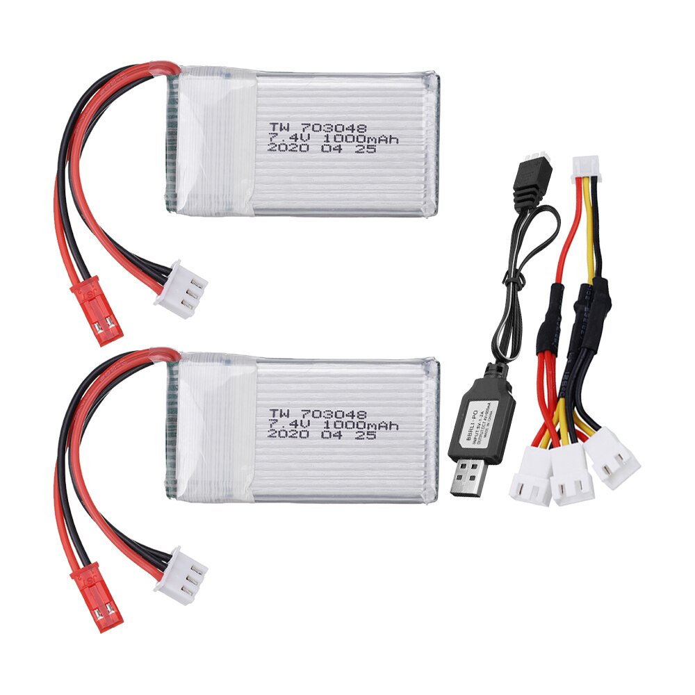 7,4 v 1000mah Lipo batería para MJXRC X600 U829A U829X X600 F46 X601H JXD391 FT007 Lipo batería 7,4 V batería de juguete 703048: 2pcs USB 3in1