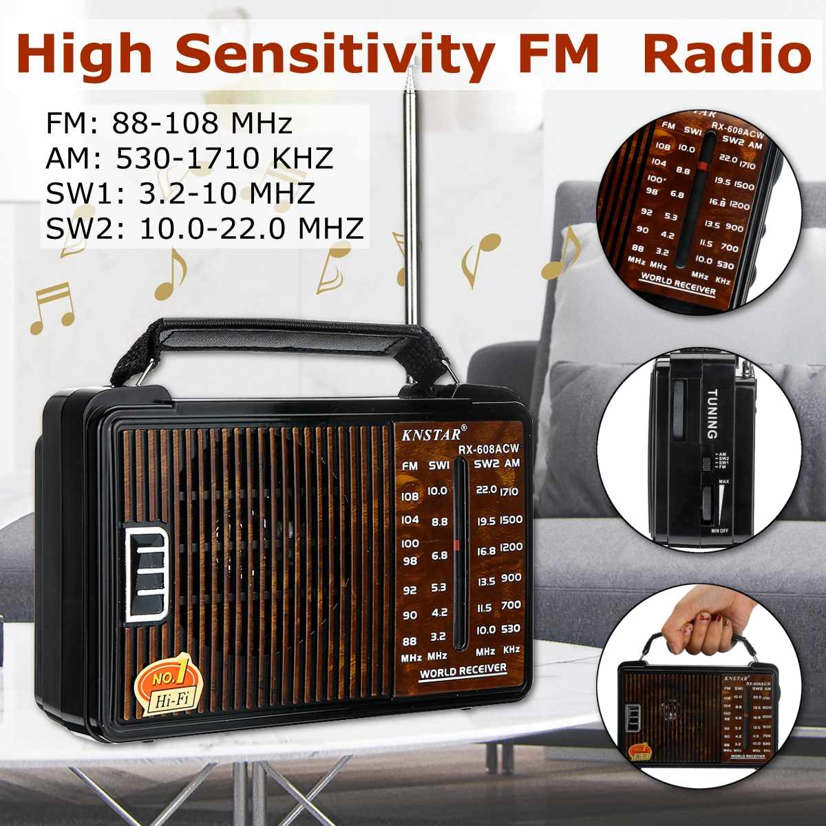 Fast RX-608AC Full Radio Digital Demodulator FM/AM/SW/LW Stereo Radio Portable Internet Radio For English Russian User