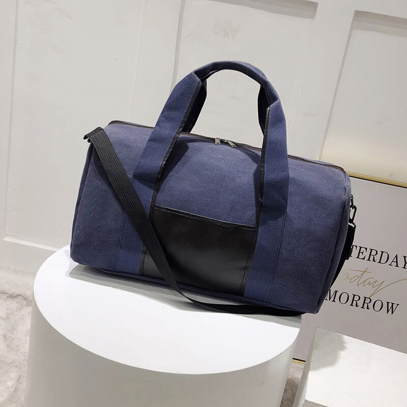 Men Canvas Simple Travel Luggage Handbags Women Solid Durable Duffel Shoulder Bags Female Crossbody Weekend Carry Organizer: Blue