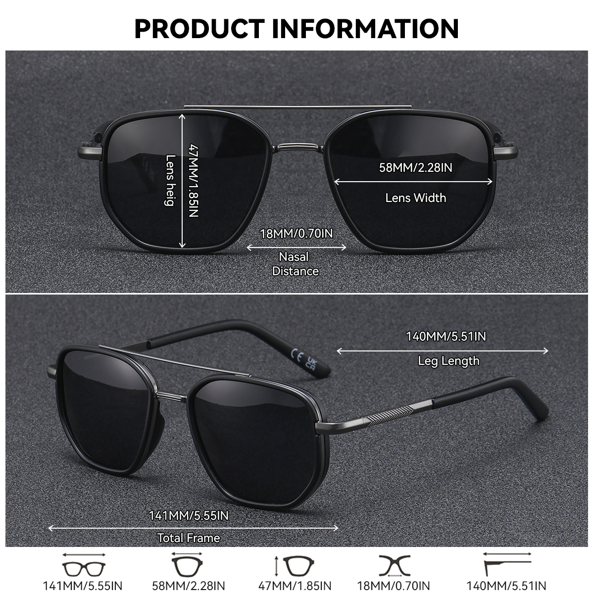 BARCUR Gafas de sol para hombre con montura poligonal, lentes TAC, de rayas gruesas y delicadas, gafas de sol polarizadas para conducir al aire libre UV400