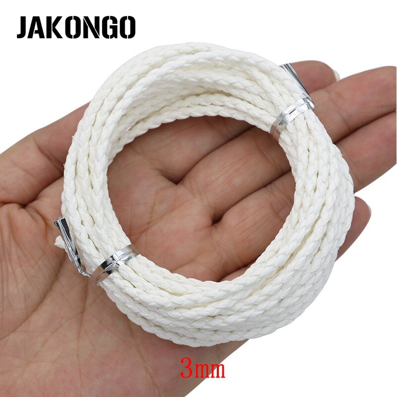 Jakongo 3mm rund flettet lædersnor til armbånd halskæde reb til smykkefremstilling diy tråd tilbehør 5m/ lot: Hvid