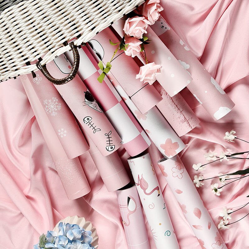 60*100cm Pink Girl Room Wall Stickers Sprinkles Decorative Self Adhesive Wallpaper Flamingo Heart Pattern Kids Baby Room Decor