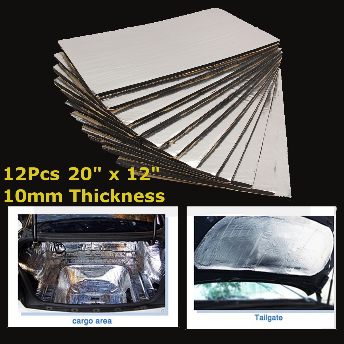 12pcs 10mm Car Sound Mat Proofing Deadener Heat Noise Insulation Deadening Mat Hood Closed Cell Foam 50*30cm