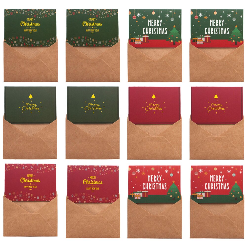 12 Pcs Retro Christmas Greeting Cards Printed Merry Christmas Blessing Christmas