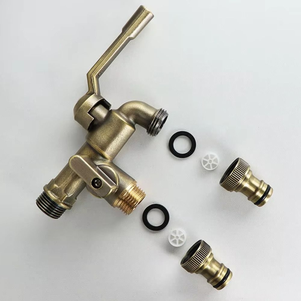 Anti-freezing All-copper Faucet One Inlet and Two Outlets 1/2inch Outdoor Faucet Dual Water Outlets Durable