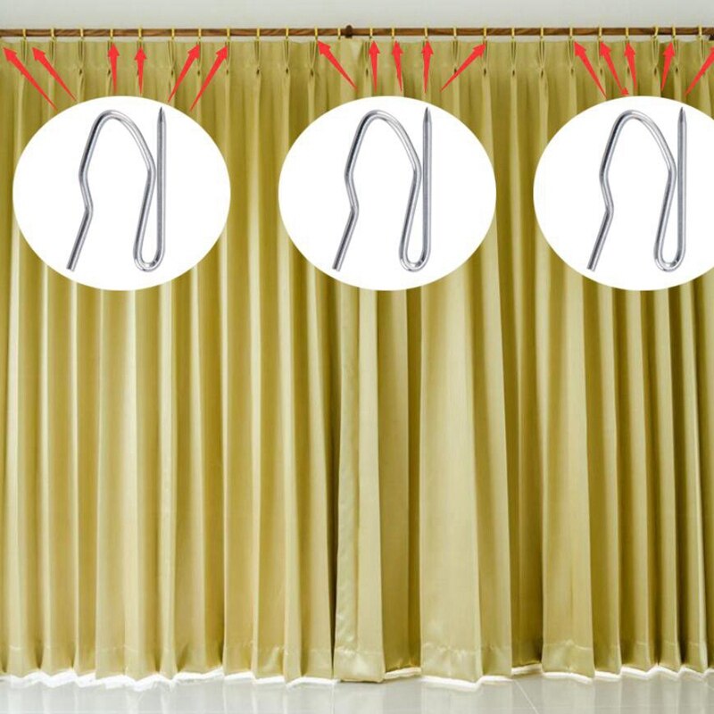 100 Pack Metal Curtain Hooks Drapery Hook Pins with Clear Box for Window Curtain, Door Curtain and Shower Curtain