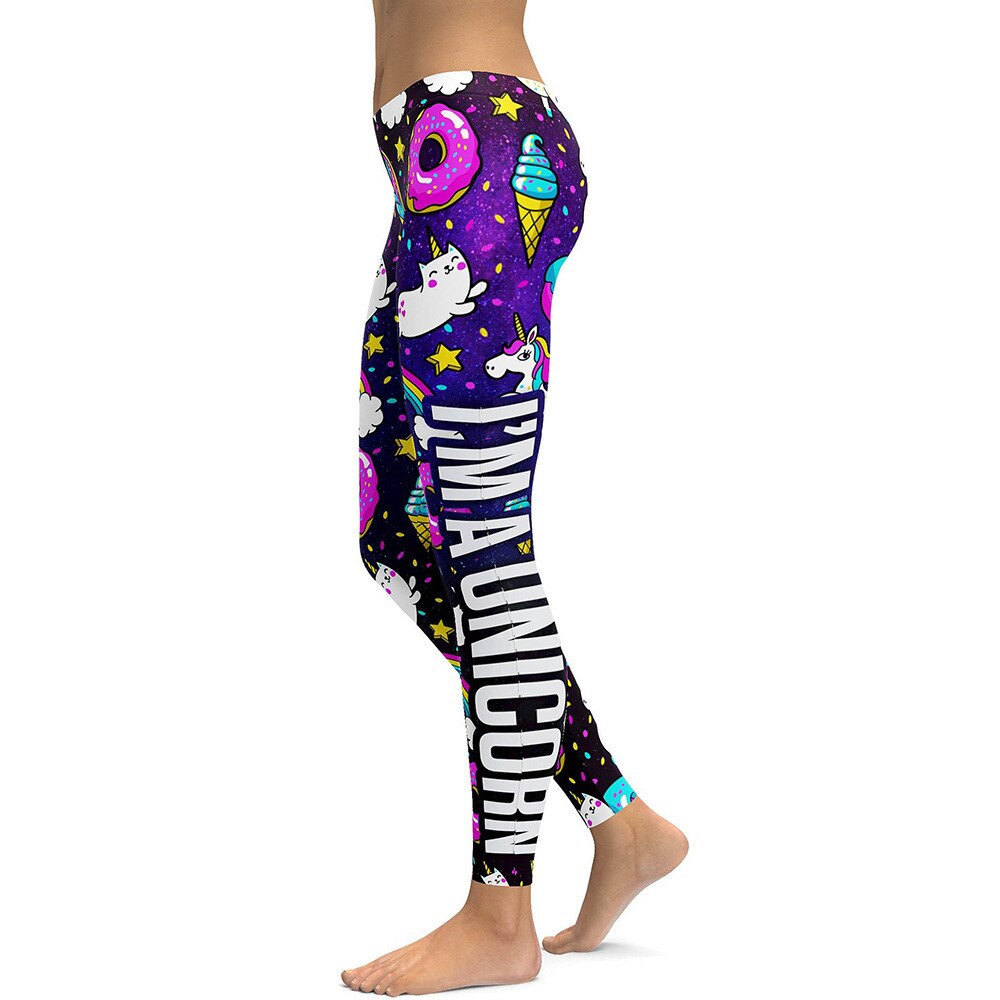 JIGERJOGER Purple Fuchsia Pink donuts unicorn cats letters print multi-color geometric pattern Girls Plus size Stretchy Leggings