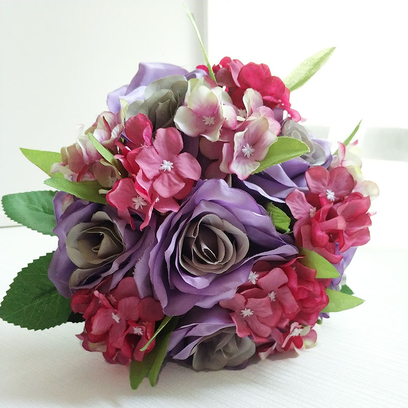 LKY Fr mariage Bouquet mariée Bouquet fleurs mariage soie Roses hortensia rose bleu Bouquet demoiselles d'honneur décoration accessoires: Purple Bouquet