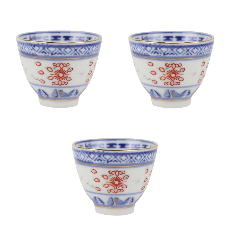 Creatieve Gaiwan Voor Thee Terrine Met Deksel Theewaar Blauw En Wit Theeceremonie Kopjes Thee Bowls Bloem Chinese Chawan: 3pcs cup