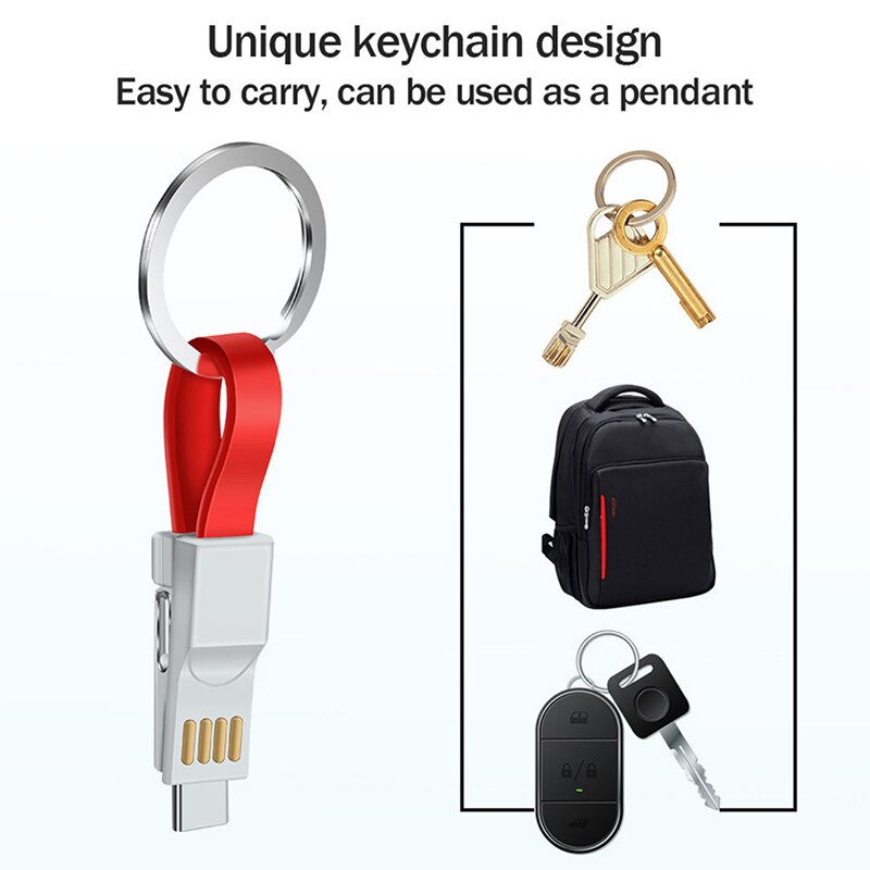 Cabo de Chave de Carga USB Cadeia 3 em 1 Tipo C Iluminação Micro USB Charger Cable Para Samsung S9 Android 2A Mini Keychain Cabo De Carregamento