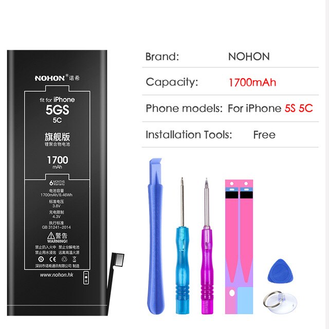 NOHON Hoge Capaciteit Originele Batterij Voor iPhone 6S 6 7 8 Plus 5 5S 5C SE Vervanging Bateria mobiele Telefoon Batterij + Gratis Tools