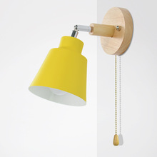 Nordic houten wandlamp bed wandlamp E27 blaker wandlamp voor slaapkamer gang 4 kleur met zip schakelaar Vrij draaibare