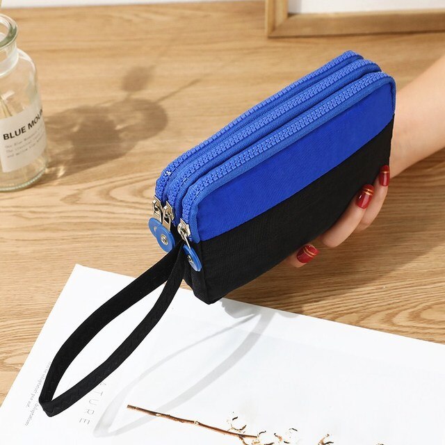 Women Canvas Wallet Clutch Bag Lady Coin Purse Phone Bag Three-layer Zipper Big Capacity Handbag Makeup Bag: Color matching 1