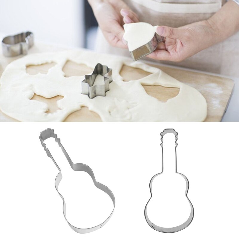 Molde con forma de guitarra musical para hornear galletas, cortador de acero inoxidable para hornear dulces, pasta de azúcar y fabricación de pasteles