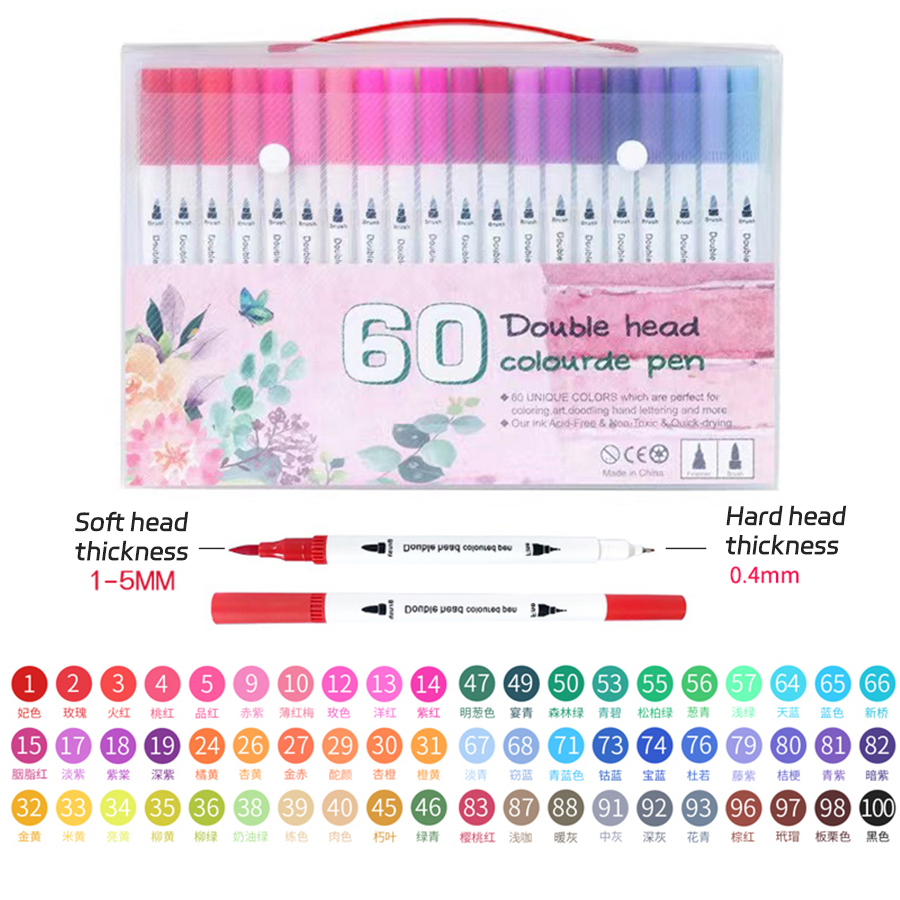 12-262 Colores Pennarelli a doppia punta Pennelli impostato Pittura Evidenziatore Materiale scolastico per cancelleria per artisti: nero